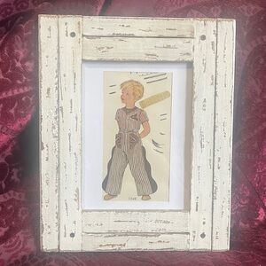 Vintage Rustic Little Cowboy Buckaroo Framed Vintage Magazine Illustration